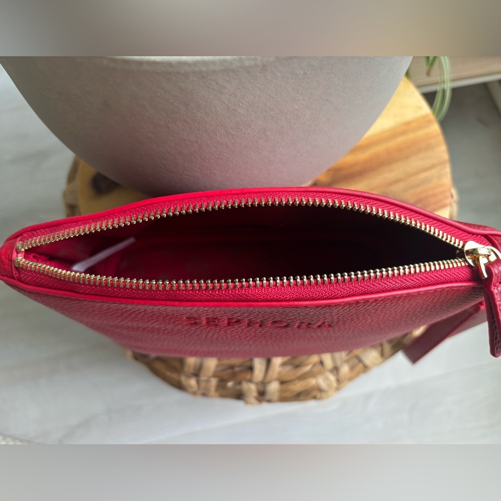 2/$20 SEPHORA | Red Pebbled Faux Leather Make Up Bag - Picture 3 of 6